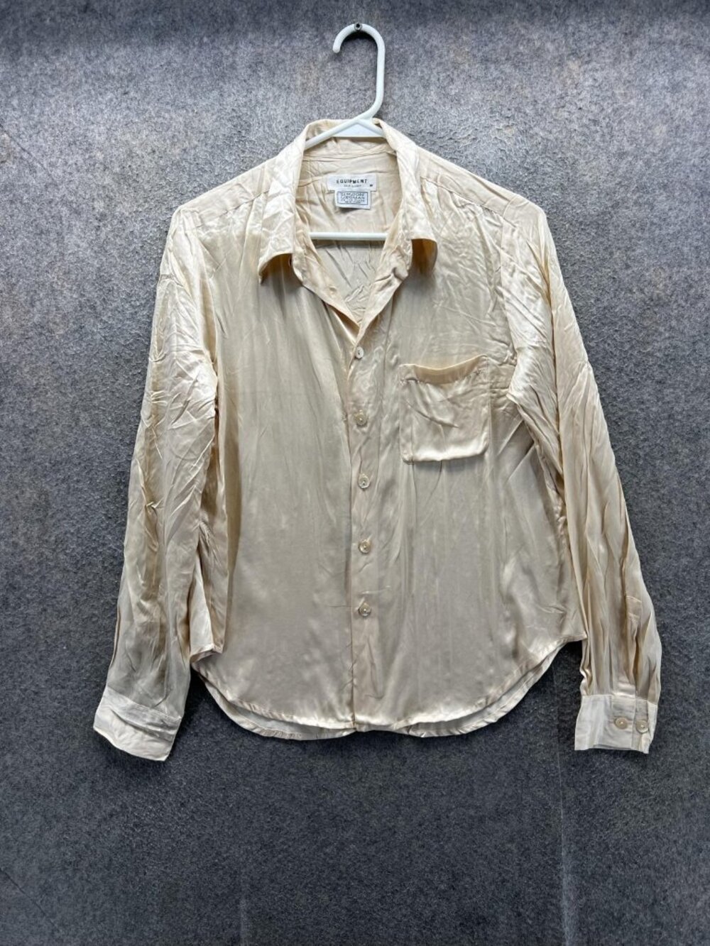 Equipment Shirt Women Medium White Silk Button Up Collared Long Sleeve Top